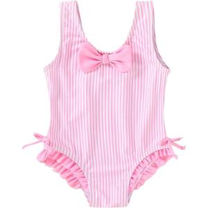 imageYOUNGER TREE Toddler Swimsuit Girl Cute Stripe OnePiece Ruffle Swimwear Baby Girl Bathing Suits with BowPink Stirpes
