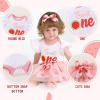 imageYOUNGER TREE Baby Girls 1st Birthday Outfit ONE Romper Tulle Tutu Skirt with Headband Sets Baby First Princess DressWatermelon