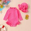imageYOUNGER TREE Infant Baby Girls Swimsuit Long Sleeve Swimsuits One Piece Swimsuit Solid Color Bathing Suit with Hat UPF 50Barbie Pink