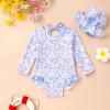 imageYOUNGER TREE Infant Baby Girls Swimsuit Long Sleeve Swimsuits One Piece Swimsuit Solid Color Bathing Suit with Hat UPF 50Blue Border Floral Fragments