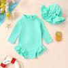 imageYOUNGER TREE Infant Baby Girls Swimsuit Long Sleeve Swimsuits One Piece Swimsuit Solid Color Bathing Suit with Hat UPF 50Green