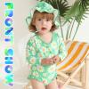 imageYOUNGER TREE Infant Baby Girls Swimsuit Long Sleeve Swimsuits One Piece Swimsuit Solid Color Bathing Suit with Hat UPF 50Green Edged Daisy