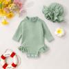 imageYOUNGER TREE Infant Baby Girls Swimsuit Long Sleeve Swimsuits One Piece Swimsuit Solid Color Bathing Suit with Hat UPF 50Light Green