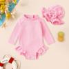 imageYOUNGER TREE Infant Baby Girls Swimsuit Long Sleeve Swimsuits One Piece Swimsuit Solid Color Bathing Suit with Hat UPF 50Light Pink