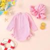 imageYOUNGER TREE Infant Baby Girls Swimsuit Long Sleeve Swimsuits One Piece Swimsuit Solid Color Bathing Suit with Hat UPF 50Light Pink