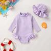 imageYOUNGER TREE Infant Baby Girls Swimsuit Long Sleeve Swimsuits One Piece Swimsuit Solid Color Bathing Suit with Hat UPF 50Light Purple