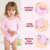 imageYOUNGER TREE Infant Baby Girls Swimsuit Long Sleeve Swimsuits One Piece Swimsuit Solid Color Bathing Suit with Hat UPF 50Pink Border Stripes