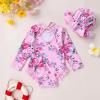 imageYOUNGER TREE Infant Baby Girls Swimsuit Long Sleeve Swimsuits One Piece Swimsuit Solid Color Bathing Suit with Hat UPF 50Pink Edged Big Flower