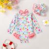 imageYOUNGER TREE Infant Baby Girls Swimsuit Long Sleeve Swimsuits One Piece Swimsuit Solid Color Bathing Suit with Hat UPF 50Pink Edged Floral Fragments