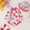 imageYOUNGER TREE Infant Baby Girls Swimsuit Long Sleeve Swimsuits One Piece Swimsuit Solid Color Bathing Suit with Hat UPF 50Rose Red Edged Big Flower