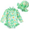 imageYOUNGER TREE Infant Baby Girls Swimsuit Long Sleeve Swimsuits One Piece Swimsuit Solid Color Bathing Suit with Hat UPF 50Green Edged Daisy