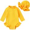 imageYOUNGER TREE Infant Baby Girls Swimsuit Long Sleeve Swimsuits One Piece Swimsuit Solid Color Bathing Suit with Hat UPF 50Yellow