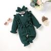 imageYOUNGER TREE Baby Girl Romper Fall Winter Long Sleeve Newborn Bodysuit with Headband Infant ClothesDeep Green