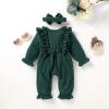 imageYOUNGER TREE Baby Girl Romper Fall Winter Long Sleeve Newborn Bodysuit with Headband Infant ClothesDeep Green