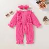 imageYOUNGER TREE Baby Girl Romper Fall Winter Long Sleeve Newborn Bodysuit with Headband Infant ClothesRose Red