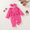 imageYOUNGER TREE Baby Girl Romper Fall Winter Long Sleeve Newborn Bodysuit with Headband Infant ClothesRose Red