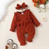 imageYOUNGER TREE Baby Girl Romper Fall Winter Long Sleeve Newborn Bodysuit with Headband Infant ClothesSolid Brown