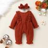 imageYOUNGER TREE Baby Girl Romper Fall Winter Long Sleeve Newborn Bodysuit with Headband Infant ClothesSolid Brown