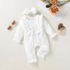 imageYOUNGER TREE Baby Girl Romper Fall Winter Long Sleeve Newborn Bodysuit with Headband Infant ClothesWhite