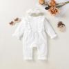 imageYOUNGER TREE Baby Girl Romper Fall Winter Long Sleeve Newborn Bodysuit with Headband Infant ClothesWhite
