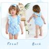 imageYOUNGER TREE Newborn Baby Girl Clothes Ruffle Sleeve Rompers Infant Backless Floral Jumpsuit Summer Outfits with HeadbandBlue White Floral