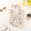 imageYOUNGER TREE Newborn Baby Girl Clothes Ruffle Sleeve Rompers Infant Backless Floral Jumpsuit Summer Outfits with HeadbandKhaki