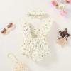 imageYOUNGER TREE Newborn Baby Girl Clothes Ruffle Sleeve Rompers Infant Backless Floral Jumpsuit Summer Outfits with HeadbandLight Yellow