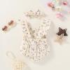 imageYOUNGER TREE Newborn Baby Girl Clothes Ruffle Sleeve Rompers Infant Backless Floral Jumpsuit Summer Outfits with HeadbandLight Yellow Floral
