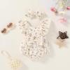 imageYOUNGER TREE Newborn Baby Girl Clothes Ruffle Sleeve Rompers Infant Backless Floral Jumpsuit Summer Outfits with HeadbandLight Yellow Floral