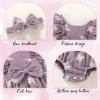 imageYOUNGER TREE Newborn Baby Girl Clothes Ruffle Sleeve Rompers Infant Backless Floral Jumpsuit Summer Outfits with HeadbandPurple