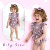 imageYOUNGER TREE Newborn Baby Girl Clothes Ruffle Sleeve Rompers Infant Backless Floral Jumpsuit Summer Outfits with HeadbandPurple