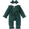 imageYOUNGER TREE Baby Girl Romper Fall Winter Long Sleeve Newborn Bodysuit with Headband Infant ClothesDeep Green