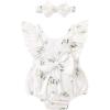 imageYOUNGER TREE Newborn Baby Girl Clothes Ruffle Sleeve Rompers Infant Backless Floral Jumpsuit Summer Outfits with HeadbandWhite Floral