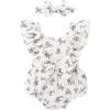 imageYOUNGER TREE Newborn Baby Girl Clothes Ruffle Sleeve Rompers Infant Backless Floral Jumpsuit Summer Outfits with HeadbandWhite Purple Floral