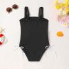 imageGirls Swimsuit One Piece Bathing Suit Adjustable Straps Solid Color Cut Out Butterfly Girls Swimwear for 714YBlack