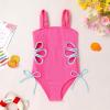 imageGirls Swimsuit One Piece Bathing Suit Adjustable Straps Solid Color Cut Out Butterfly Girls Swimwear for 714YPink