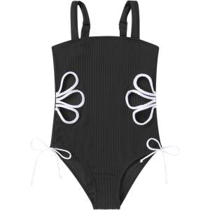 imageGirls Swimsuit One Piece Bathing Suit Adjustable Straps Solid Color Cut Out Butterfly Girls Swimwear for 714YBlack