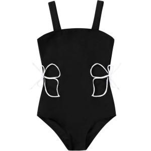 imageGirls Swimsuit One Piece Bathing Suit Adjustable Straps Solid Color Cut Out Butterfly Girls Swimwear for 714YBlack and Butterfly