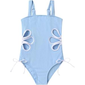 imageGirls Swimsuit One Piece Bathing Suit Adjustable Straps Solid Color Cut Out Butterfly Girls Swimwear for 714YBlue