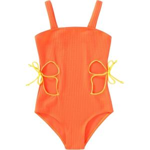 imageGirls Swimsuit One Piece Bathing Suit Adjustable Straps Solid Color Cut Out Butterfly Girls Swimwear for 714YOrange and Butterfly