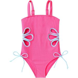 imageGirls Swimsuit One Piece Bathing Suit Adjustable Straps Solid Color Cut Out Butterfly Girls Swimwear for 714YPink