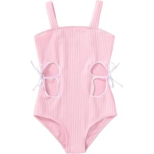 imageGirls Swimsuit One Piece Bathing Suit Adjustable Straps Solid Color Cut Out Butterfly Girls Swimwear for 714YPink and Butterfly