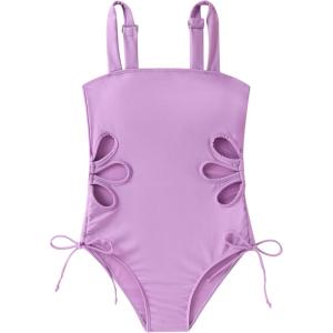 imageGirls Swimsuit One Piece Bathing Suit Adjustable Straps Solid Color Cut Out Butterfly Girls Swimwear for 714YPurple
