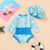 imageInfant Baby Swimsuit Girl Long Sleeve UPF 50 Sun Protection OnePiece Rash Guard with Hat Zipper Bathing SuitBlue Floral