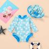 imageInfant Baby Swimsuit Girl Long Sleeve UPF 50 Sun Protection OnePiece Rash Guard with Hat Zipper Bathing SuitBlue Floral