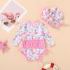 imageInfant Baby Swimsuit Girl Long Sleeve UPF 50 Sun Protection OnePiece Rash Guard with Hat Zipper Bathing SuitFlamingo