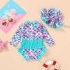 imageInfant Baby Swimsuit Girl Long Sleeve UPF 50 Sun Protection OnePiece Rash Guard with Hat Zipper Bathing SuitMermaid