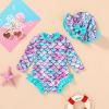 imageInfant Baby Swimsuit Girl Long Sleeve UPF 50 Sun Protection OnePiece Rash Guard with Hat Zipper Bathing SuitMermaid