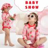 imageInfant Baby Swimsuit Girl Long Sleeve UPF 50 Sun Protection OnePiece Rash Guard with Hat Zipper Bathing SuitStrawberries