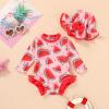 imageInfant Baby Swimsuit Girl Long Sleeve UPF 50 Sun Protection OnePiece Rash Guard with Hat Zipper Bathing SuitWatermelon